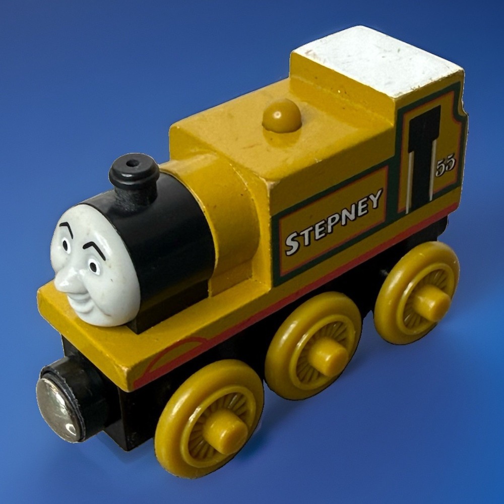 ⁠VTG Thomas Wooden Railway Engine STEPNEY Train Car 2003 Wood Learning Curve EUC